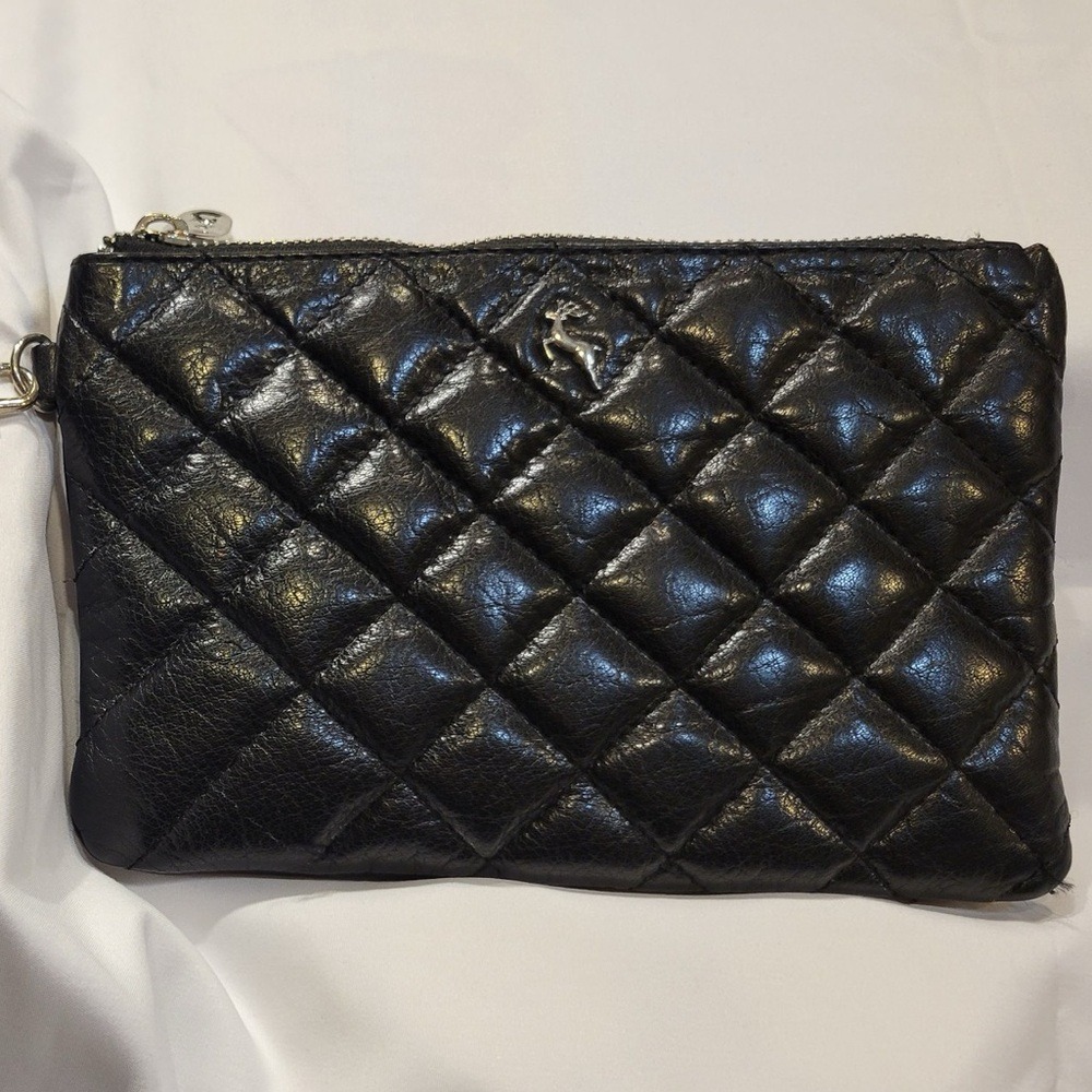 VTG Ashwood Quilted Black Leather Wristlet Scandi Neutral Classic‎ Normcore Cool
